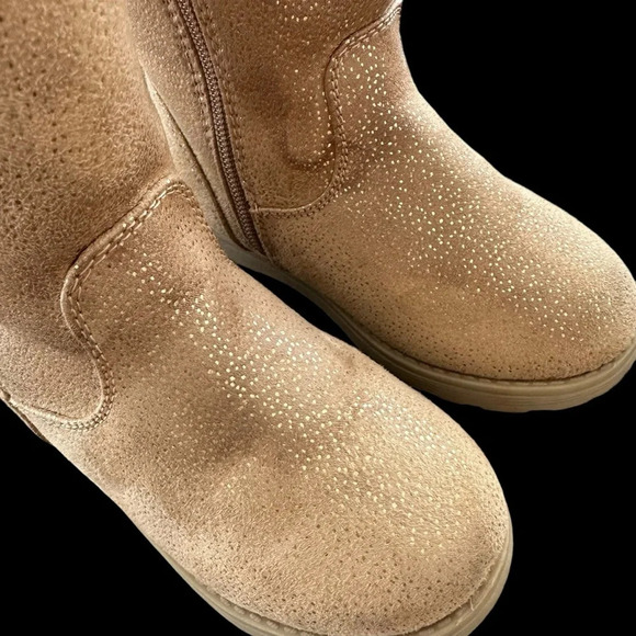 Cat & Jack girls size 9 Leah Gold Glitter Fur Lined Boots Brown Zip Up Winter - Picture 2 of 5